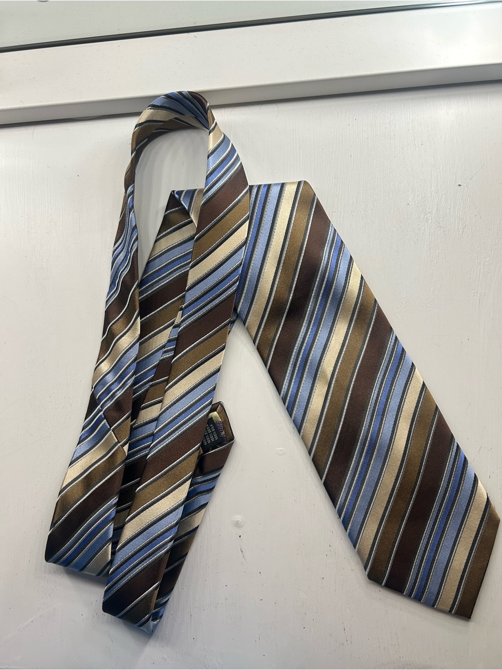 Valerio Garati Men's Striped Tie in Brown, Blue & Cream - Classic Office Style
